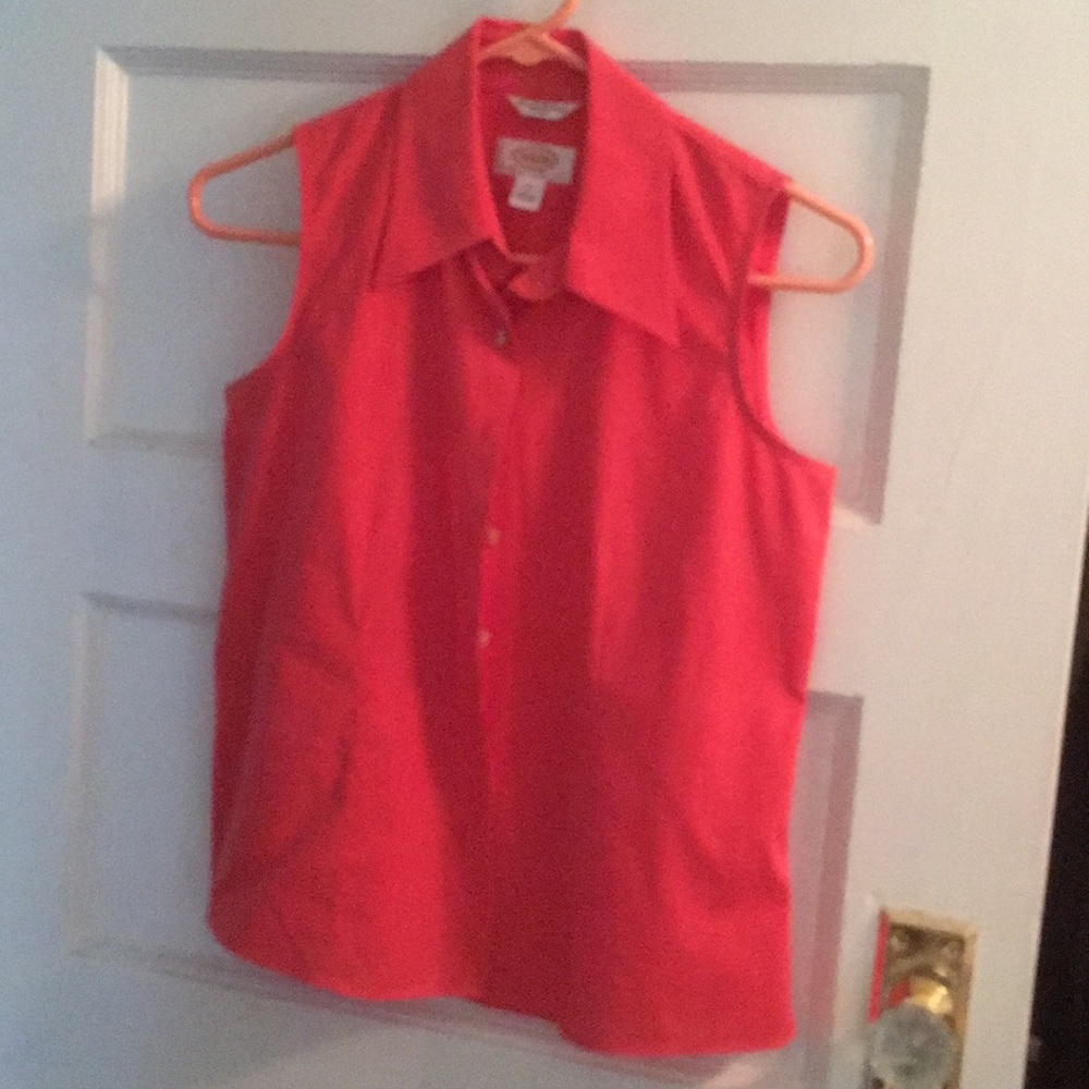 Talbots sleeveless button up salmon blouse